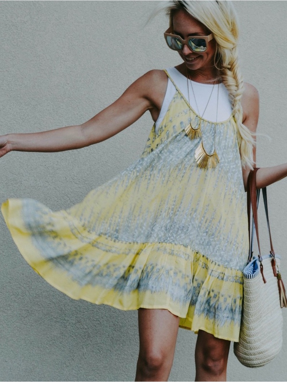 On The Road Yellow and Gray Tie-Dye Mini Dress